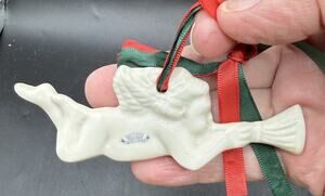 Rare Belleek Christmas Ornament Flying Angel With Horn Ceramic -LO29